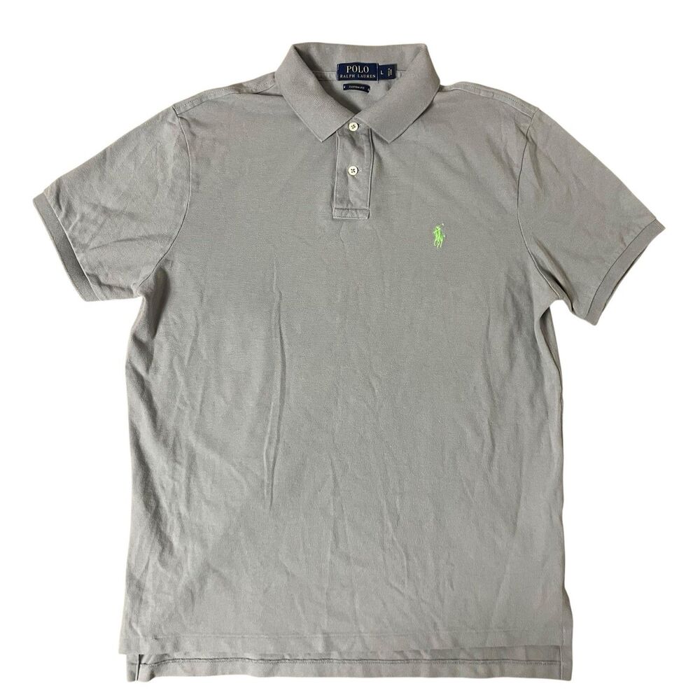 Polo Ralph Lauren Shirt Mens L Gray Cotton Short Sleeve Green Pony Preppy Casual